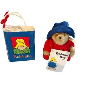 Paddington Bear 1998 Eden Toys Bear in a Bag Blue Hat 5”